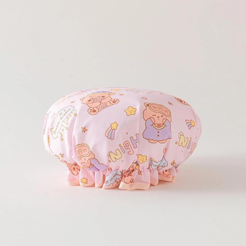 Double-Layer Shower Cap Waterproof Thickened Oil Fume Bath Hat Women Spa Hair Salon Shower Cap Bathroom Accessories