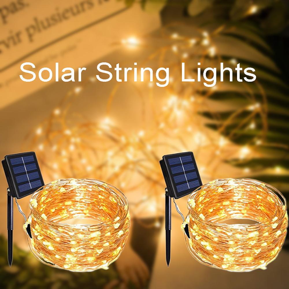 

2pcs Solar Slivery Wire String Lights, 12M 100LED 8Modes Starry Lights, Bedroom, Garden, Party, Wedding Christmas Decor Lights жёлтый