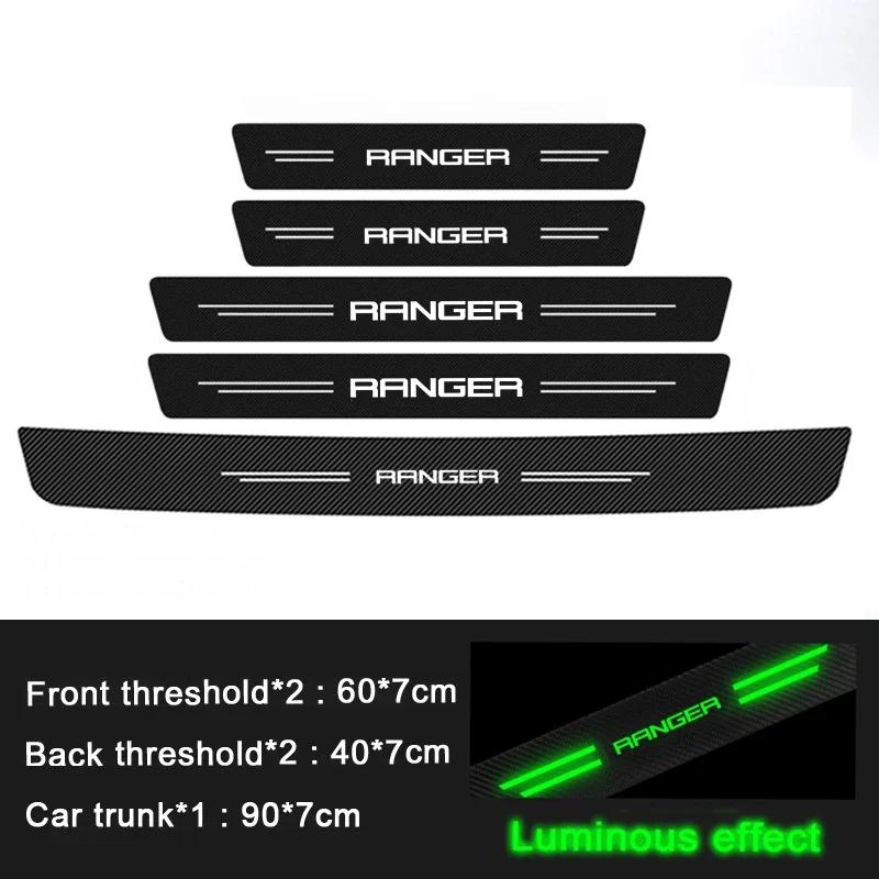 HXGR1 Luminous Car Threshold Decals for Ford Ranger 2025 Carbon Fiber Trunk Sill Anti Scratch Stickers Welcome Pedal Guards Interior