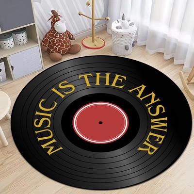 Retro Vinyl Record Round Rug Popular Music Record CD Pattern Circle Carpet for Living Room Bedroom Decor Rug Chair Doormat