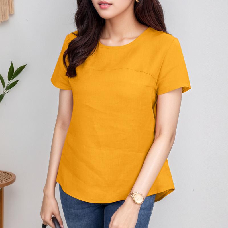 ZANZEA Women Summer Round Neck Solid Color Casual Short Sleeve Blouse