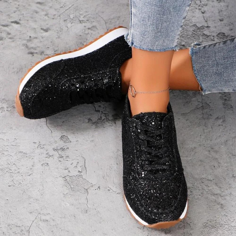 Fashion Spring Autumn Women Casual Shoes Women Sequin Canvas Sneakers Women Shallow Platform Vulcanize Shoes Zapatillas Mujer