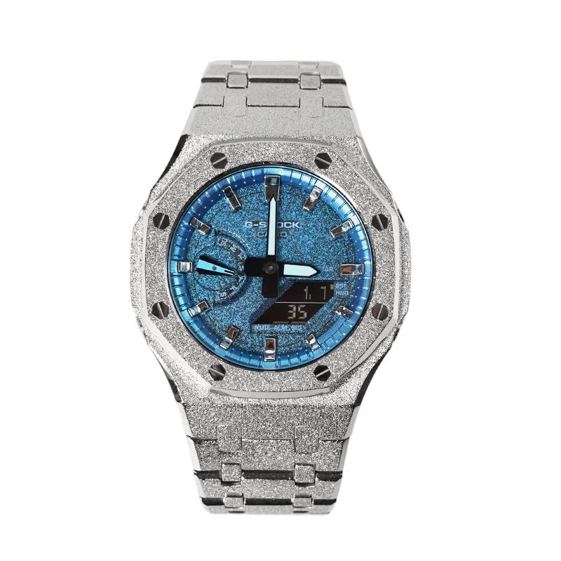 Casio Customized Watch Modified Series Waterproof Luminous Quartz Steel Strap Same Style for Men and Women Blue Dial GA-2100SKE-7A