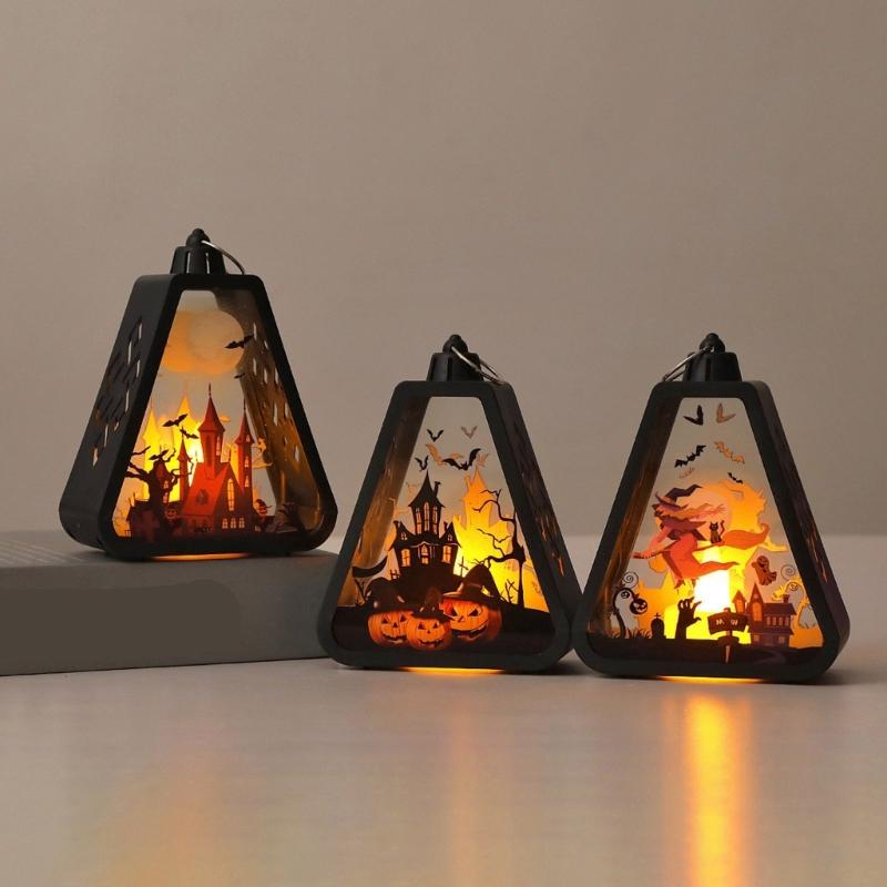 Halloween Lanterns Hanging Decors Witch Pumpkin Castles Pattern Handheld Lamp For Holiday Party Desktop Decoration Gift