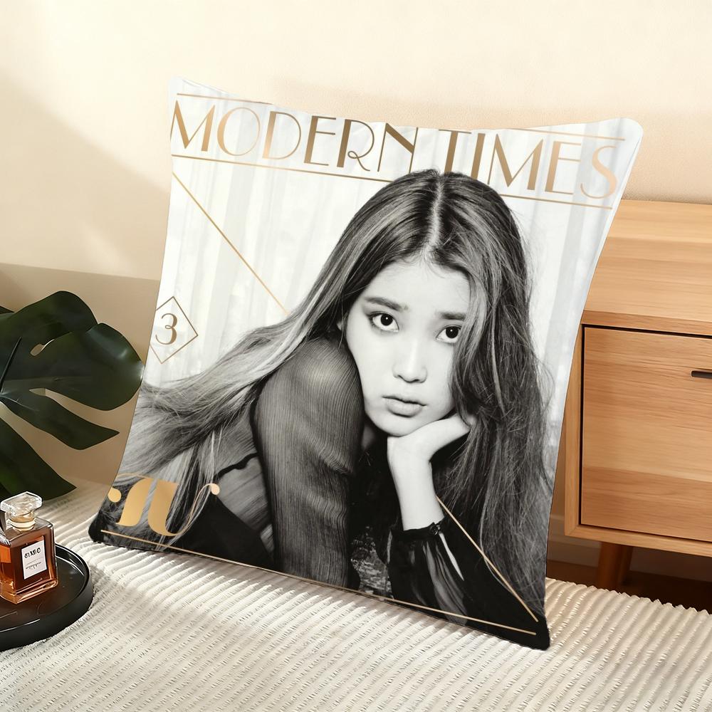 Korea Singer IU Album Cushion Cover Silky Short Plush Home Sofa Cushion Cover - Invisible Zipper Home Decoration