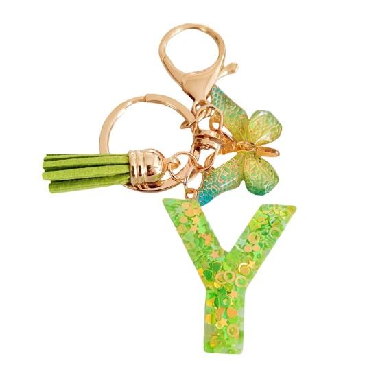 

2 шт. Брелоки с начальными буквами, брелок с подвеской в виде зеленой бабочки, изысканный рельефный брелок-подвеска с алфавитом для лучшей подруги, мамы Y
