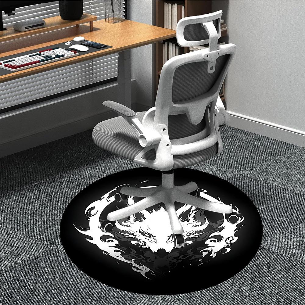 

1pc Dragon Emblem Office Round Area Rug, Under Office Chairs Bedroom Living Room Home Decor, Room Deco, Available in Various Sizes 80cm