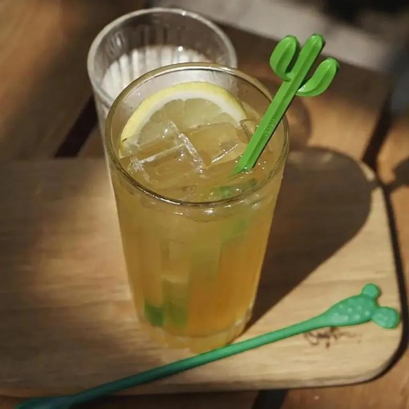 6 STÜCK Kaktus Rührstab Milchtee Saft Kaffee Langer Griff Rührlöffel Kunststoff Kreativ Lustig Cocktail Swizzle Stick