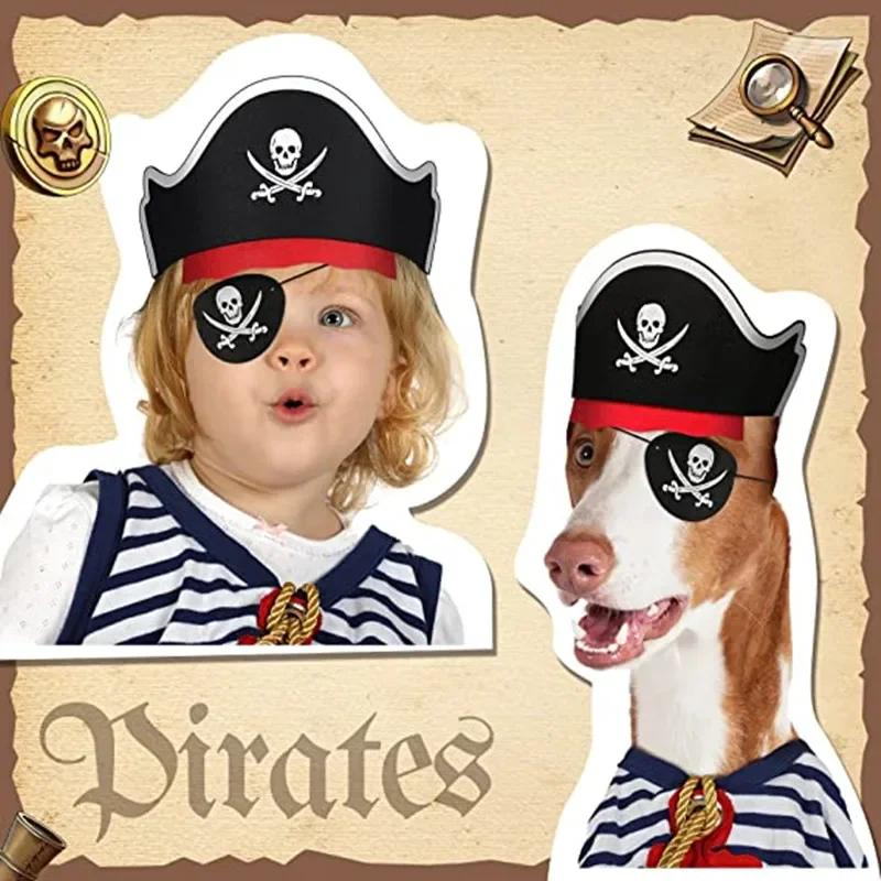 12Pcs Pirate Captain Hat Skull Print Eye Patch Children Adult Halloween Party Cosplay Costume Cap Decoration Props