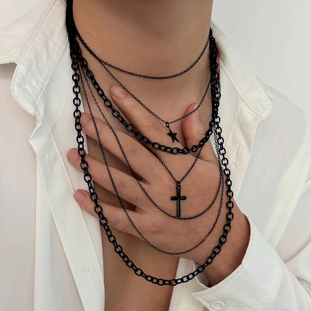 

Ingemark 2 Pcs Gothic Cross Pentagram Pendant Necklace Women Trendy Metal Choker Rock Party Aesthetic Accessory Street Jewelry чорний