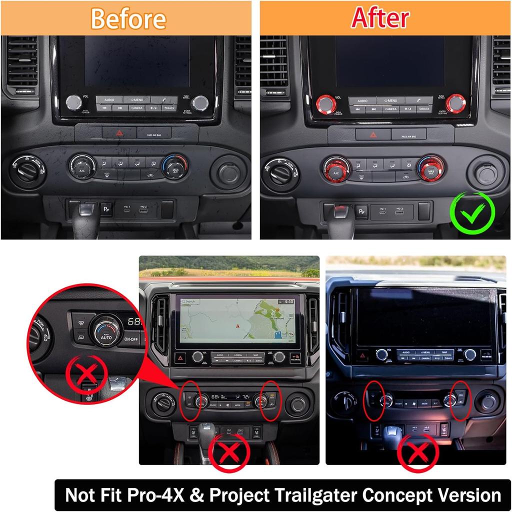 Aunginsy Center Console Air Conditioner Volume Knob Button Circle Cover Compatible with Nissan Frontier 2022-2025 Car 4Pcs A/C Switch Button Knob