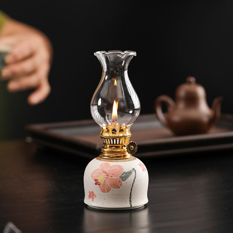 

Hand-Painted Ceramic Butter Lamp: Retro Night Light for Home & Bedroom