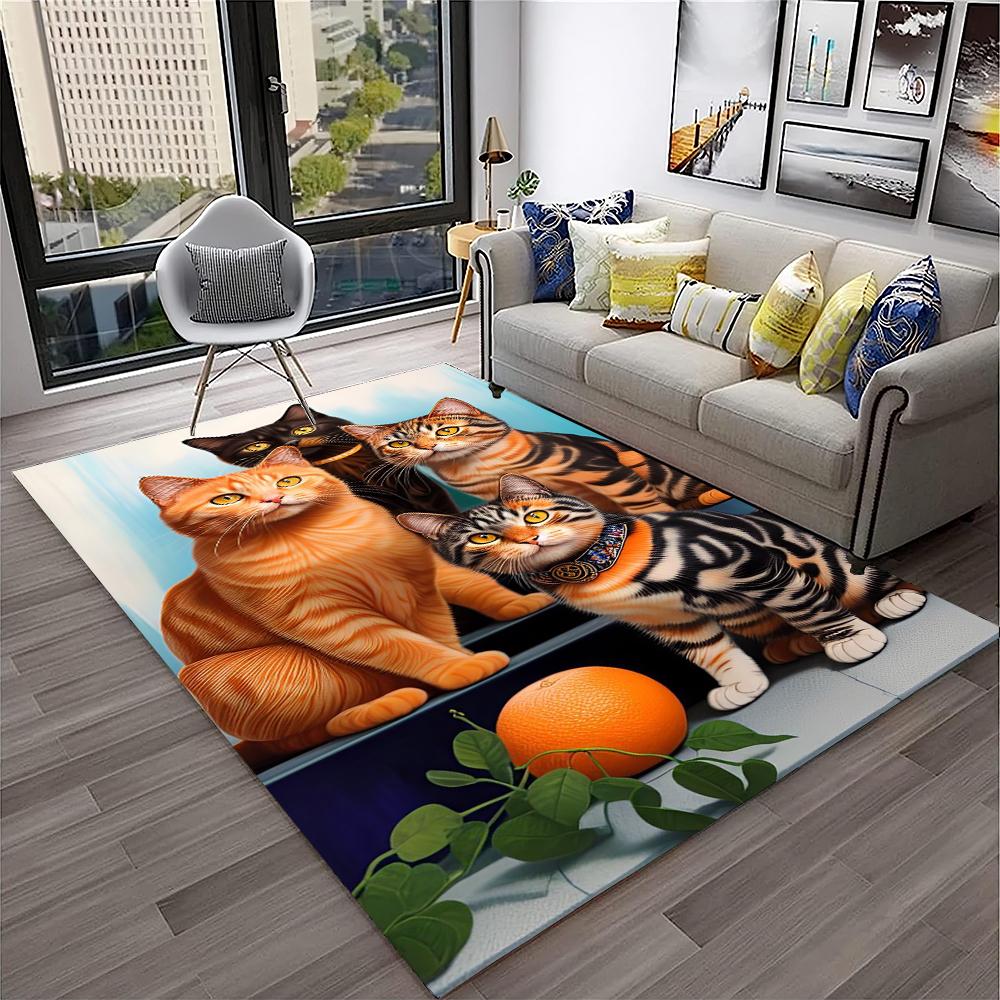 Cute Cat Flower Pastoral Cartoon Carpet Rug for Home Living Room Bedroom Sofa Doormat Decor,Kid Play Area Rug Non-slip Floor Mat