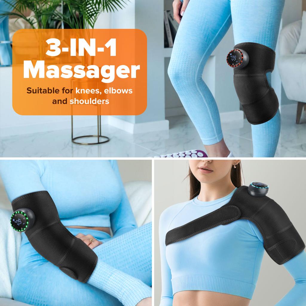 Elektrische Schulterstütze Beheizter Knie-Massager Vibrationsmassage Stützgürtel 3-in-1-Massager für Schulter Ellbogen Heißkompresse