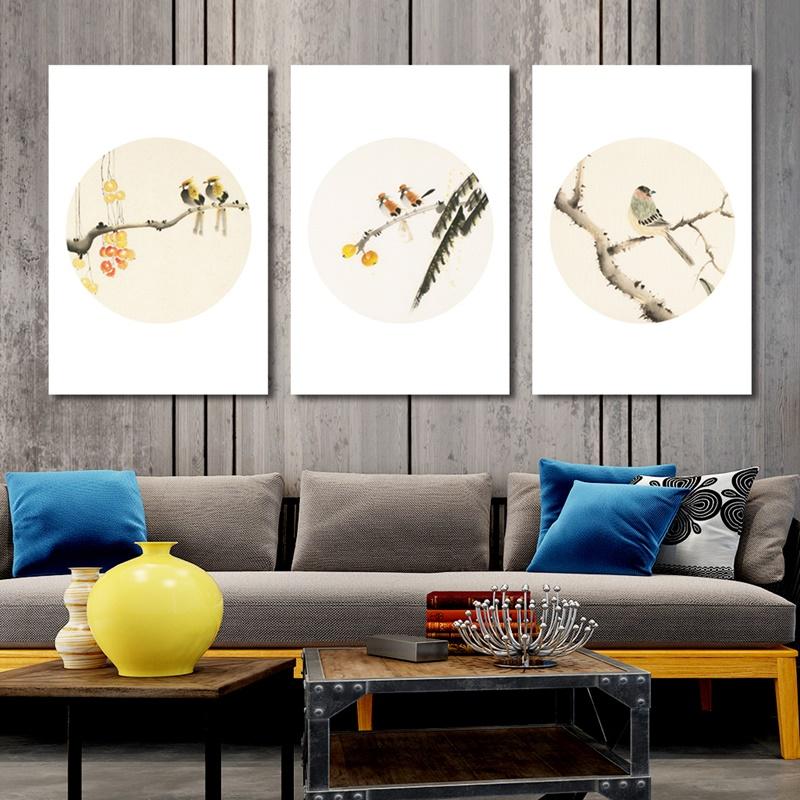 Chinesische Tuschmalerei Zwei glückliche Vögel stehen im Zweig Bild Leinwand Malerei für Wohnzimmer Home Wand Kunst Gang moderne Dekor