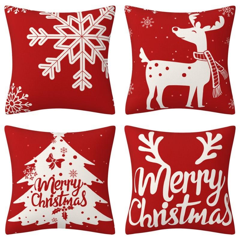Weihnachts-Dekokissenbezug Leinen Festliches Weihnachtsthema Elch Schneeflocke Rückenlehne Wohnzimmer Sofa Dekoration Kissen Kissenbezug