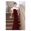 Premium French Black One-word Shoulder Temperament Socialite Banquet Dress Host Dress Slim Fishtail Dress