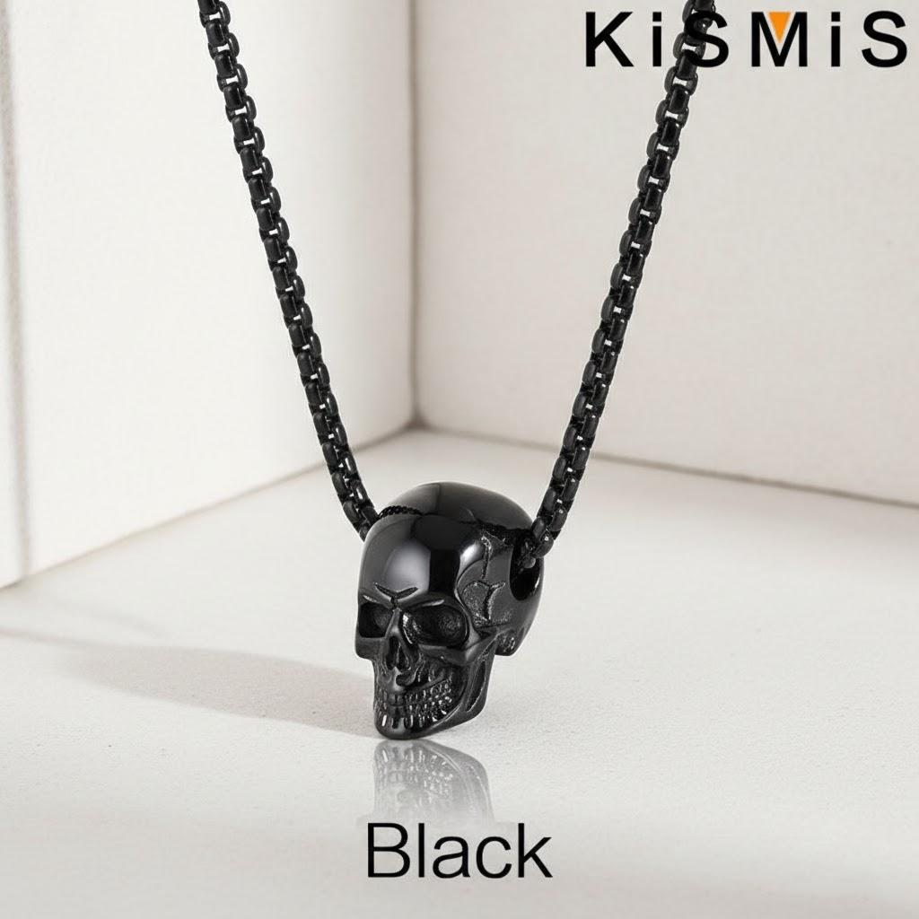 

Gothic Skull Head Pendant Necklace Stainless Steel Gold Silver Black Plated Chain for Men Women Halloween Jewelry Gift чёрный
