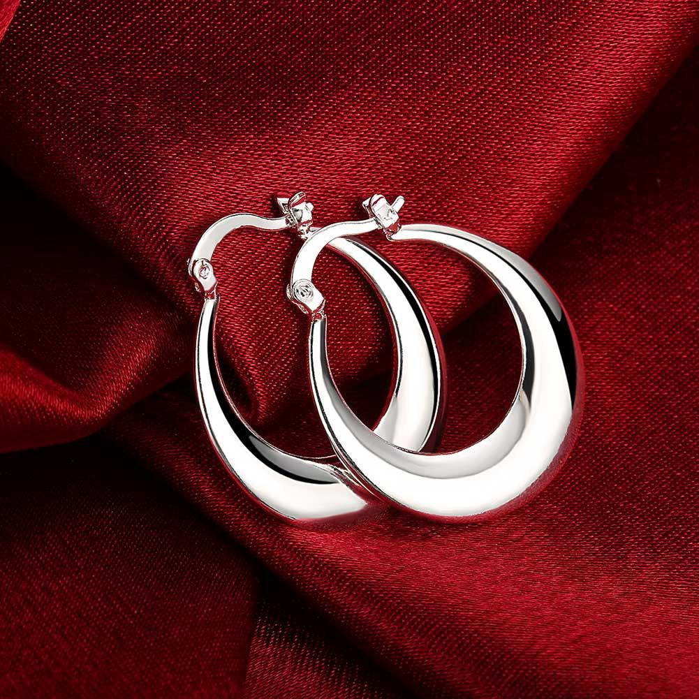 1 Pair of 925 Sterling Silver Luxury 35mm Polished Moon Hoop Earrings for Women Fashion Charm Jewelry Anniversary Gift