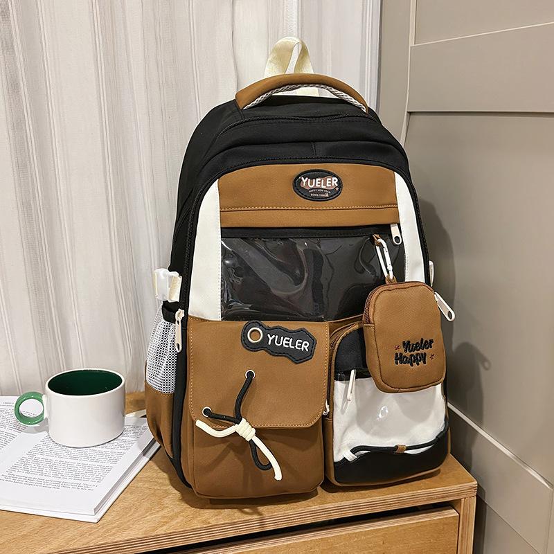 Japanese cute girl contrasting color backpack female Korean dopamine transparent color matching junior high school students large-capacity schoolbag