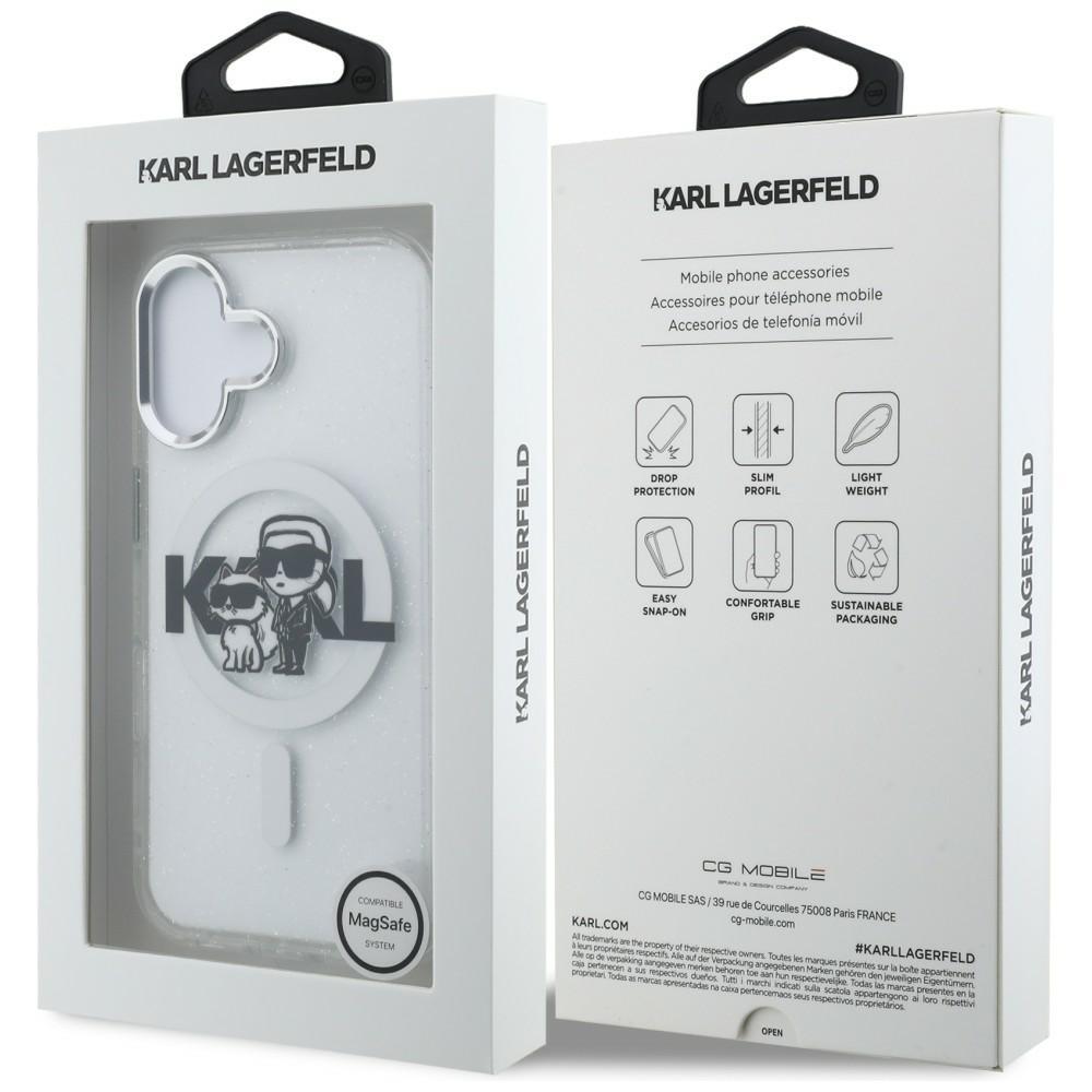 Karl Lagerfeld IML Glitter Karl & Choupette Sketch Logo MagSafe Case for iPhone 16 Transparent