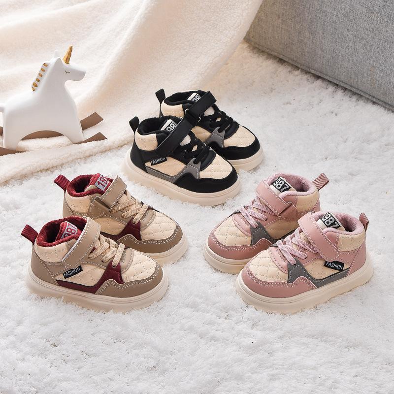 Winter Kids' Plus Velvet Mid-Top Sneakers: Warm Cotton Sports Shoes for Boys and Girls