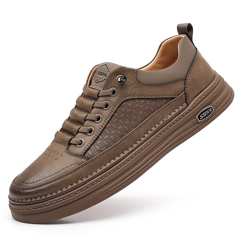 2024 Men's Trendy Soft-Soled Leather Sneakers - Versatile Spring & Autumn Casual Footwear