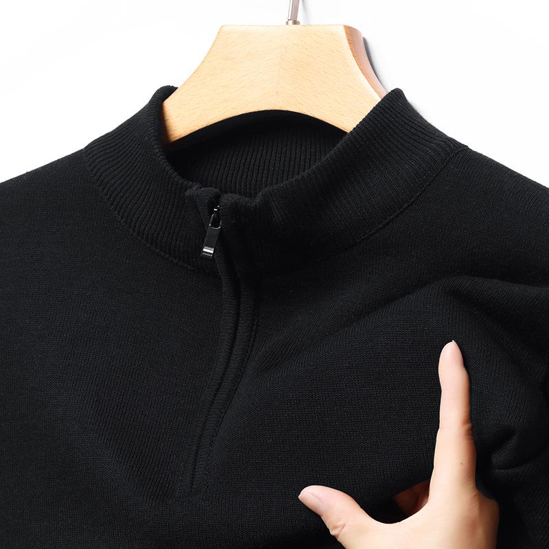 Men’s Fleece-Lined Half-Zip Pullover Sweater – Trendy Long-Sleeve Knitwear with Half-High Collar for Autumn/Winter.