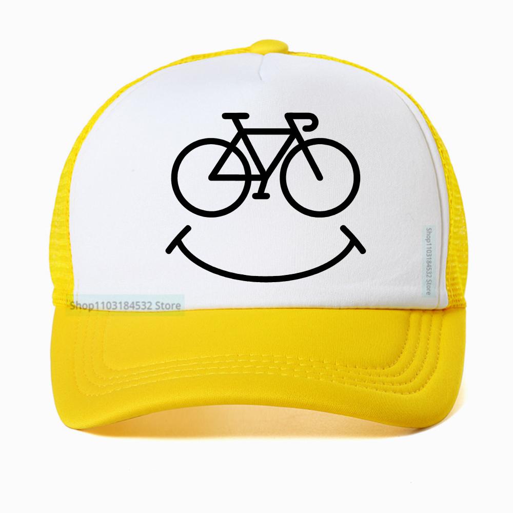 Bike Smile Print Graphic Baseball Cap Summer Casual Unisex Breathable Sun Hat Fashion Mesh Adjustable Snapback