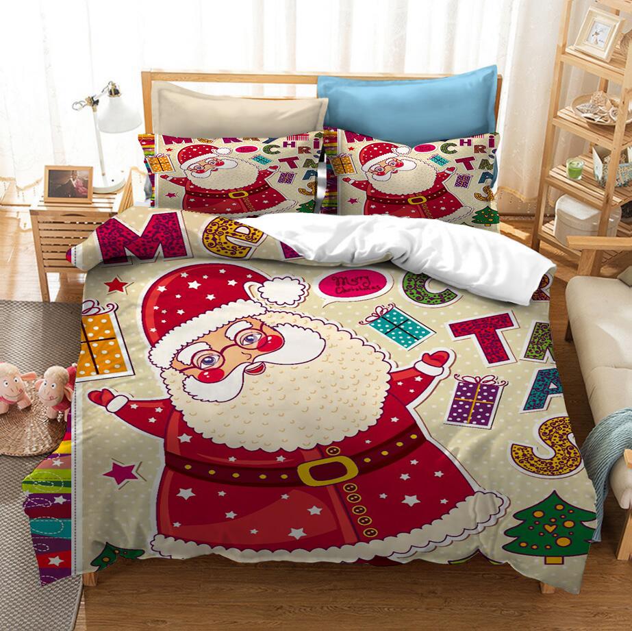Papá Noel Y Juego de Ropa de Cama para Perro Regalo Feliz Navidad Tamaño Queen Twin Individual Juego de Funda Nórdica Funda de Almohada Textil para el Hogar Lujo