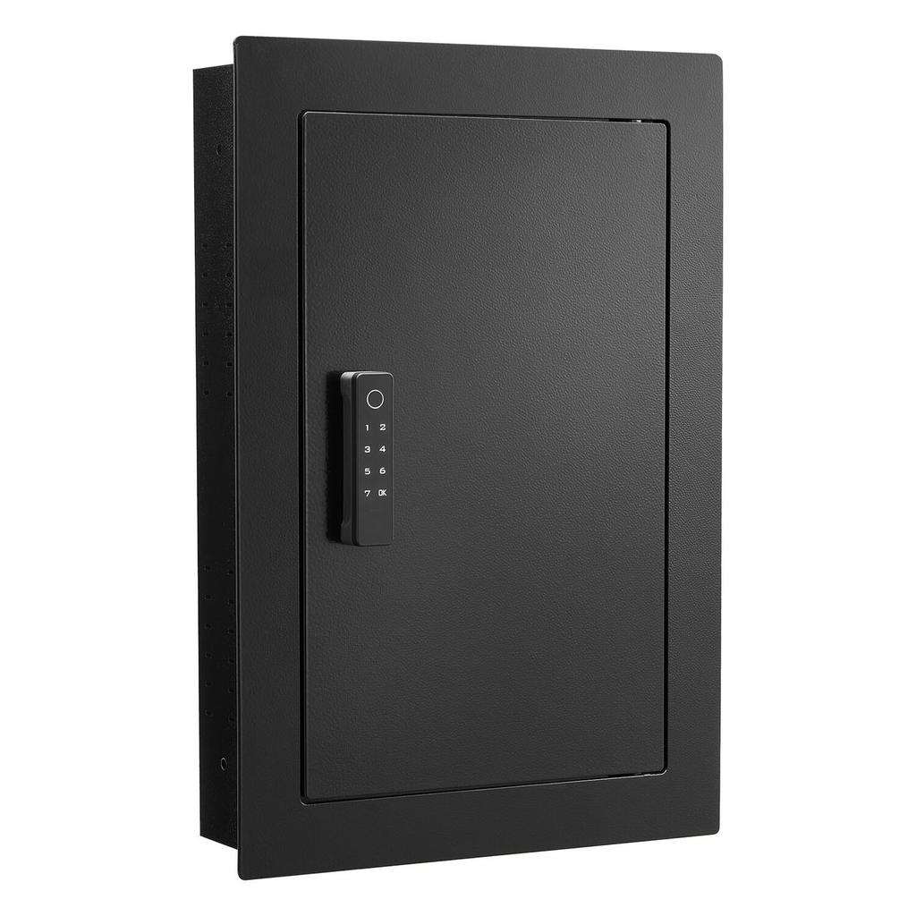 Wall Safe, 3-Tier Hidden Wall Safe with Fingerprint, Password, Key & Turning Knob, Q235 Cold-Rolled Steel In-Wall Box with Adjustable Shelves & Key