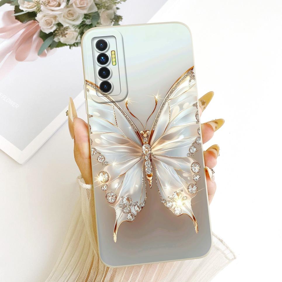Daisy Bow Pattern Butterfly Flower Cherry Back Cover For Tecno Camon 17 17P 17 Pro Phone Case Soft Silicone Casing CG6 CG7 CG8