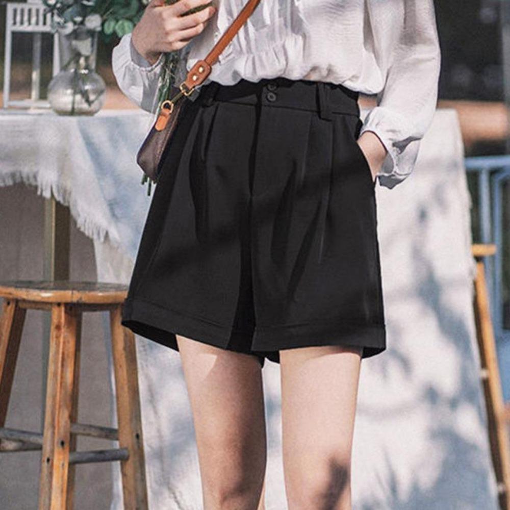 Women's Loose Suit Shorts A-line High-waisted Wide-leg Pants Rolled-up Slacks