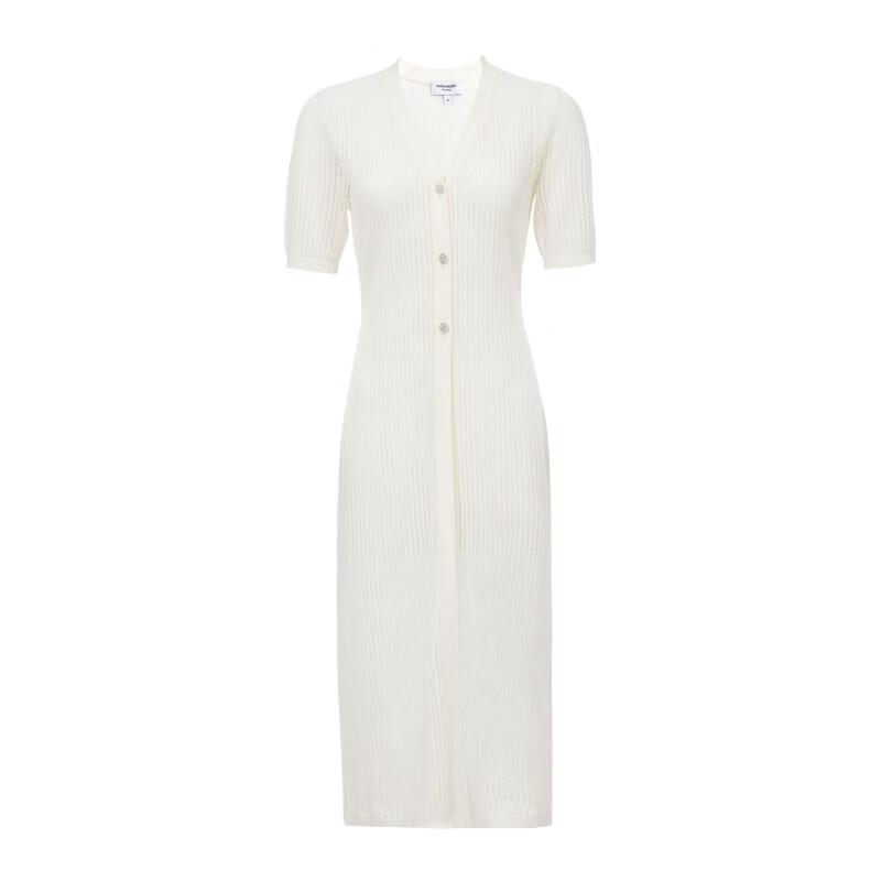 VEROMODA Ribbed V-Neck Midi Dress with Rhinestone Buckle