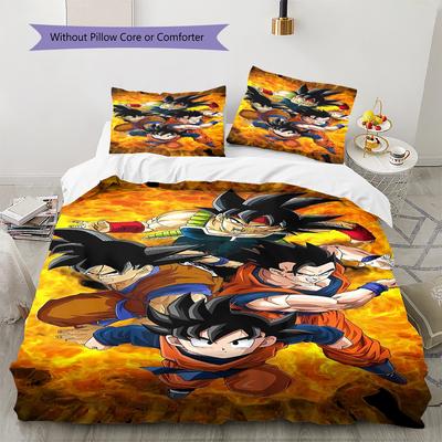 Pościel z wzorem Dragon Ball Super, Zestaw kołdry, Poszewka na kołdrę, Poszewka na poduszkę, Domowy prezent urodzinowy (1 * poszwa na kołdrę + 2 * poszewki na poduszki, bez rdzenia)