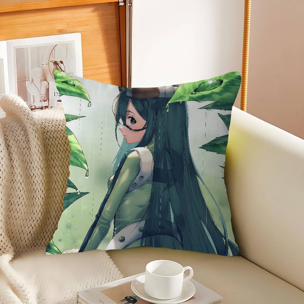 T-Tsuyu Asui Cartoon Animation Pillow Covers Cartoon Sofa Decorative Home Double-sided Printing Short Plush Cute Cushion Cover