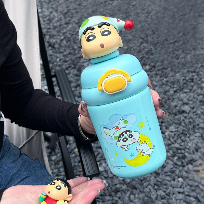 500ML Tecknad Söt Termosflaska Rostfritt Stål Vakuumisolerad Mugg Bärbar Dubbel Drick Barns Student Sugrör Vattenkopp