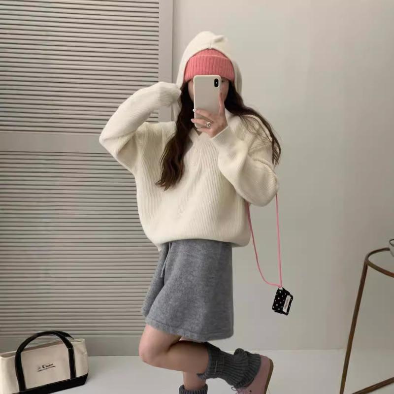 Pit Strip Loose Half-open Neck Pullover Sweater Women's Candy Color Autumn Lazy Wind Versatile Hooded Pullover Sweater