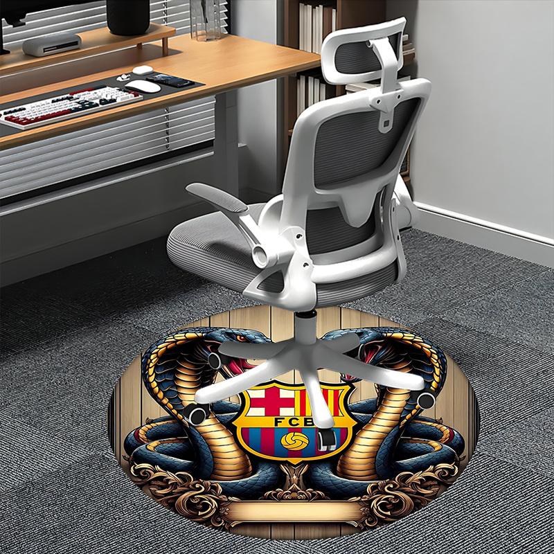 FCB Герб со змеями, Герб Барселоны со змеями Коврик под стул Круглый ковер Ковер для офиса, Машинная стирка, Нескользящий, Подходит для гостиных, спален 80cm