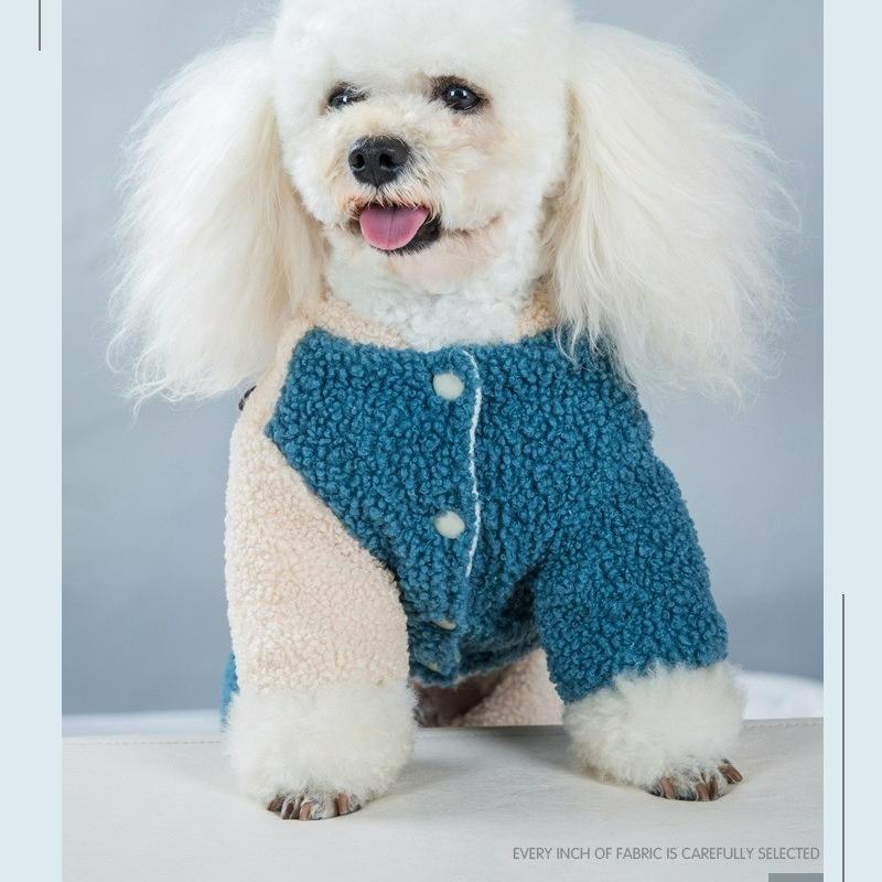 Oblečení Zima Plus Velvet Teplé Spojená Pet Pyžamo Teddy Velvet Dog Čtyřnohý Oblečení Štěně Bavlněný kabát Oblečení