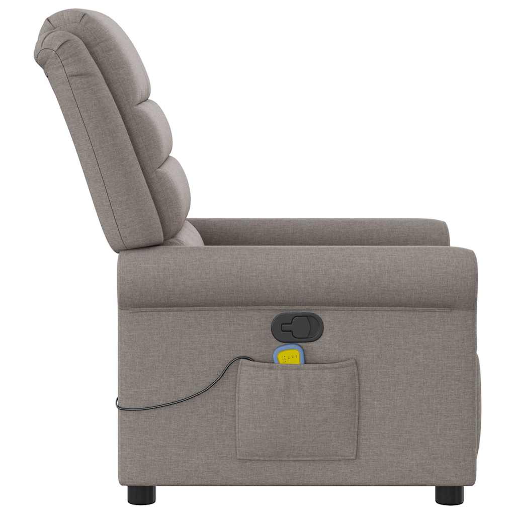 Reclining Massage Armchair, Taupe, Fabric Upholstered