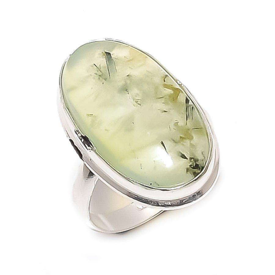 Prehnite Gemstone Handmade 925 Sterling Silver Jewelry Ring Size 8.5 l1G72