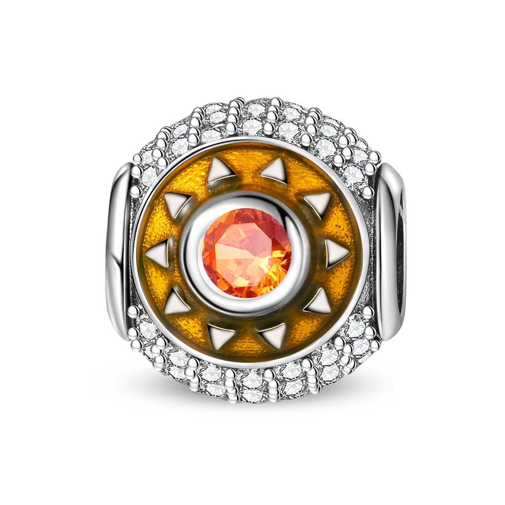 Copper Metal Full Diamond Charm Bead Components Colorful Heart Blooming Rose Round Bead Components Pendant Bead Component Compatible With Authentic