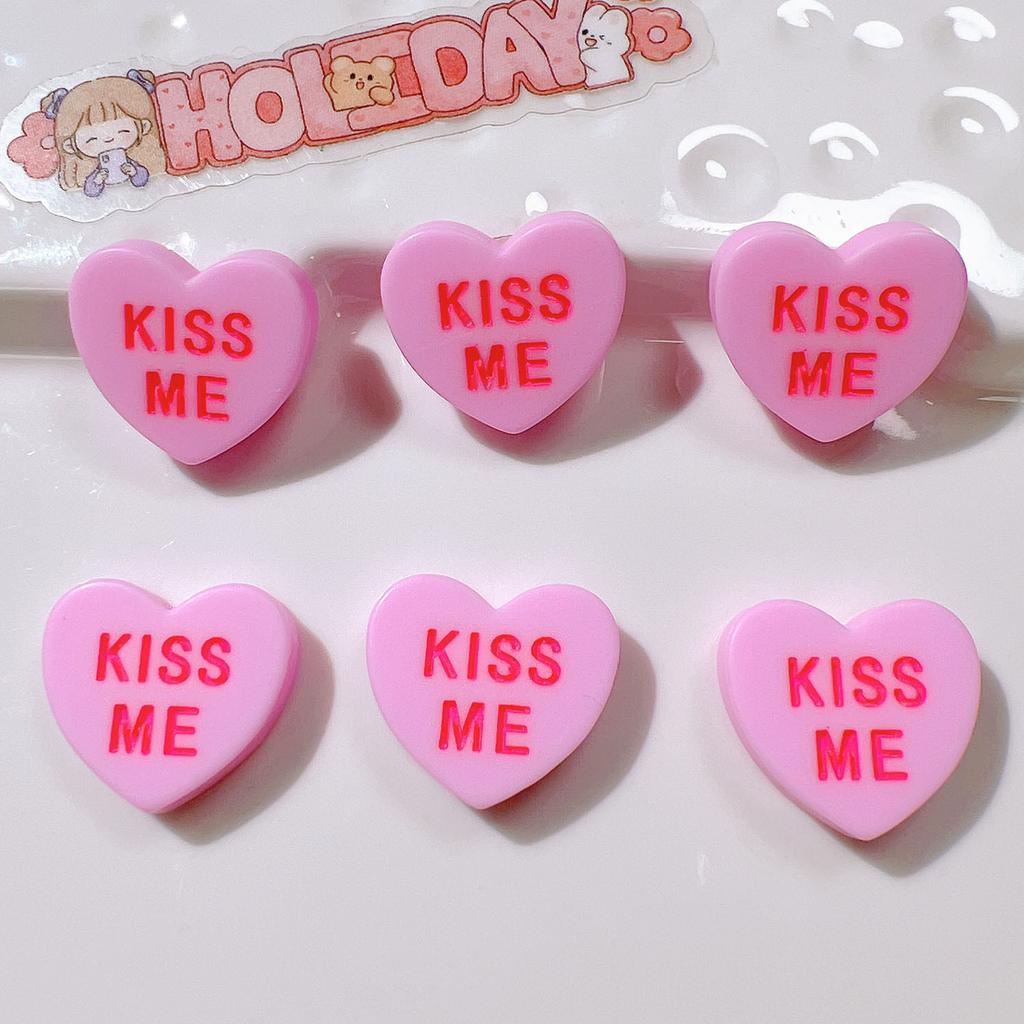 10Pcs New Cute Cartoon Heart Shaped KISS ME Series Flat Back Ornament Jewelry Bows Accessories
