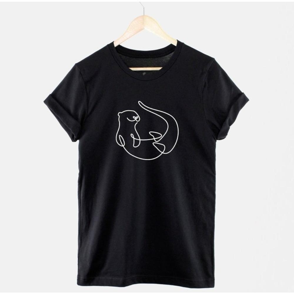 Womens Otter Line Drawing Tshirt Otter Enthusiast Gift Short Sleeve Cute Casual Summer Round Neck Cotton Women Tee Tops