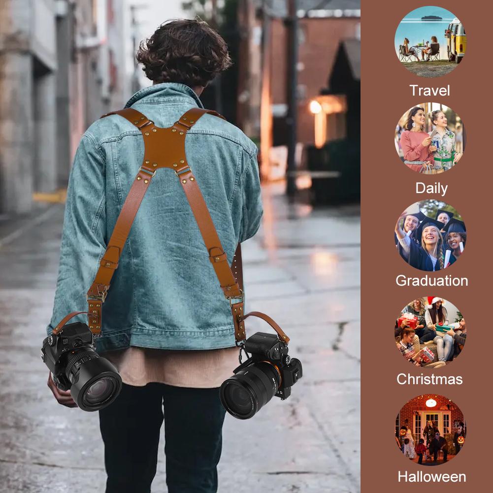 Podwójny pasek do aparatu Podwójna uprząż na aparat Uniwersalne skórzane paski do aparatu Pasek do przenoszenia aparatu dla aparatów DSLR/SLR