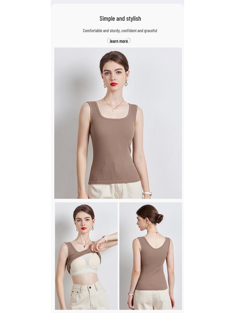 Silk Spaghetti Strap Vest with Padded Cups, Latex Chest Pads, Square Neckline; Women's Innerwear/Outerwear, Covers Side Fat