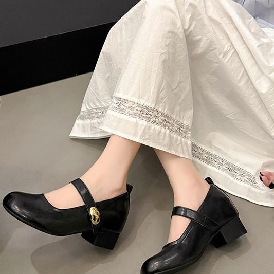 French inner height increase thick heel shallow mouth single shoes women's 2025 new summer and autumn Mary Jane small leather shoes ballet evenin
