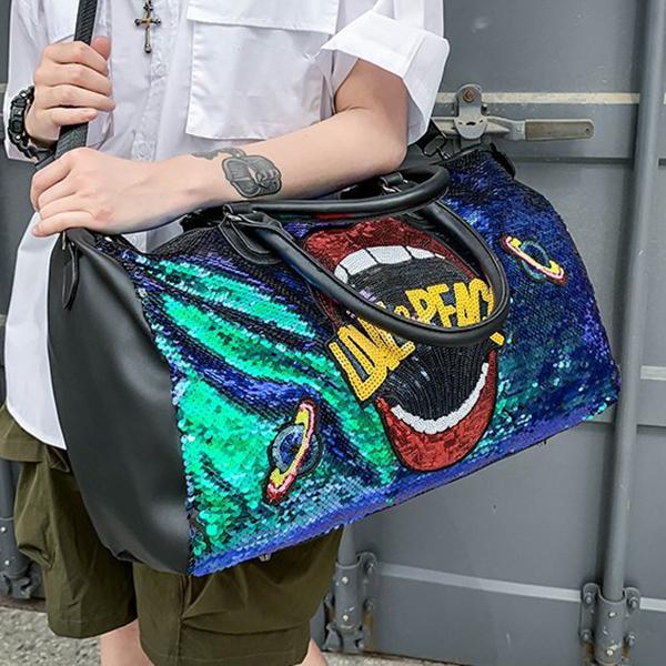 Travel Bag PU Sequins Handheld Shoulder Bag Sports Gym Bag Large Capacity Luggage Bag Fashion Bag