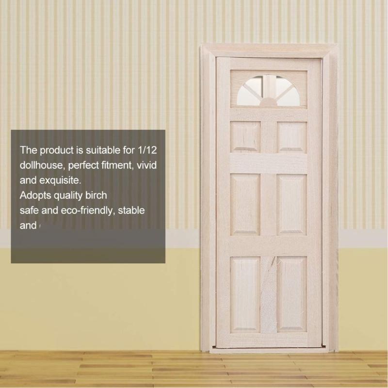 Rural Farmhouse Styles Unpainted Wood Door with Semicircular Sun Window for 1/12 Scale Doll House Scene Arrangement